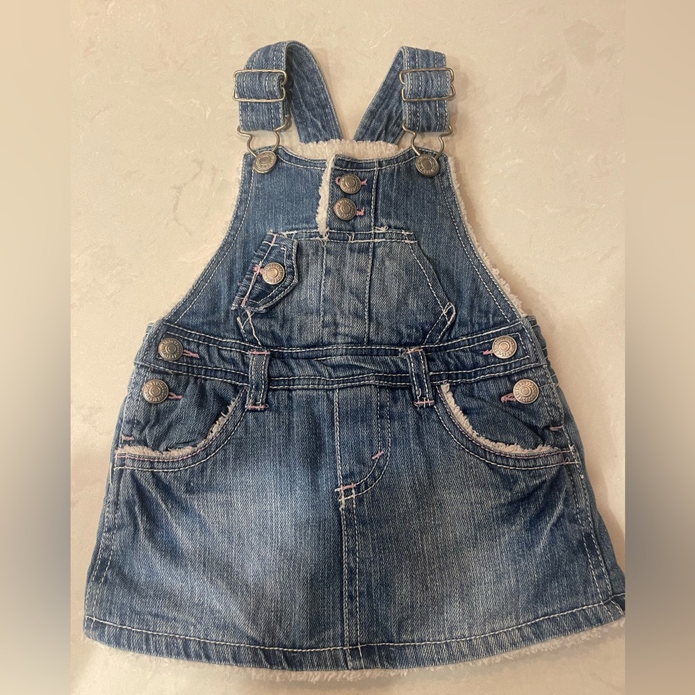 Levi's jean dress fleece lined with pink and white stitching